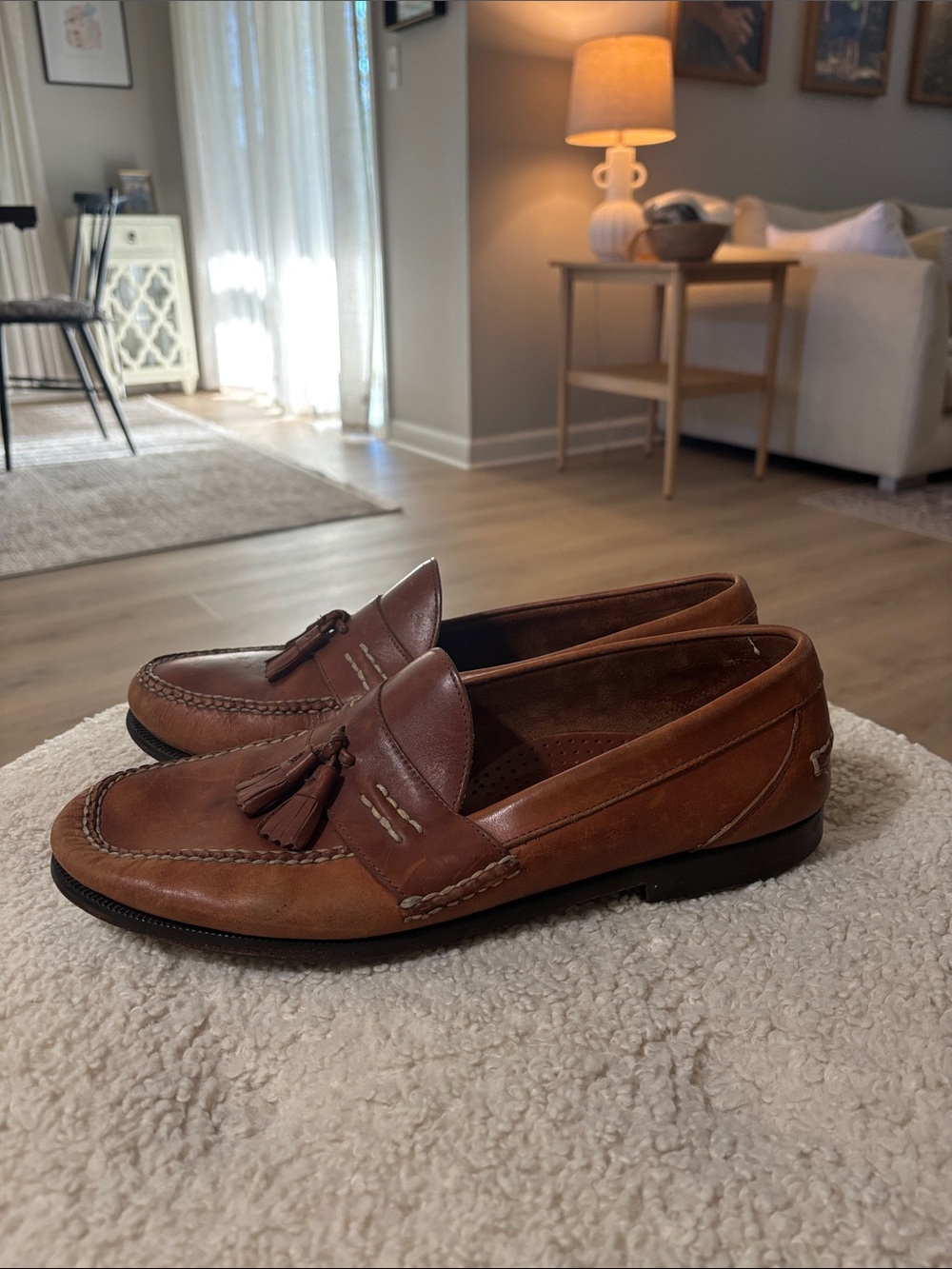 L. L. Bean Slip On Loafers tassels leather good shape size 14
